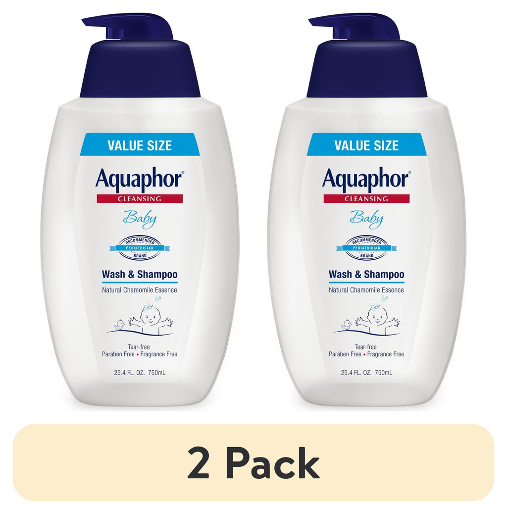 (2 pack) Aquaphor Baby Wash & Shampoo, Fragrance Free and Tear Free for Baby's Sensitive Skin, 25.4 fl oz
