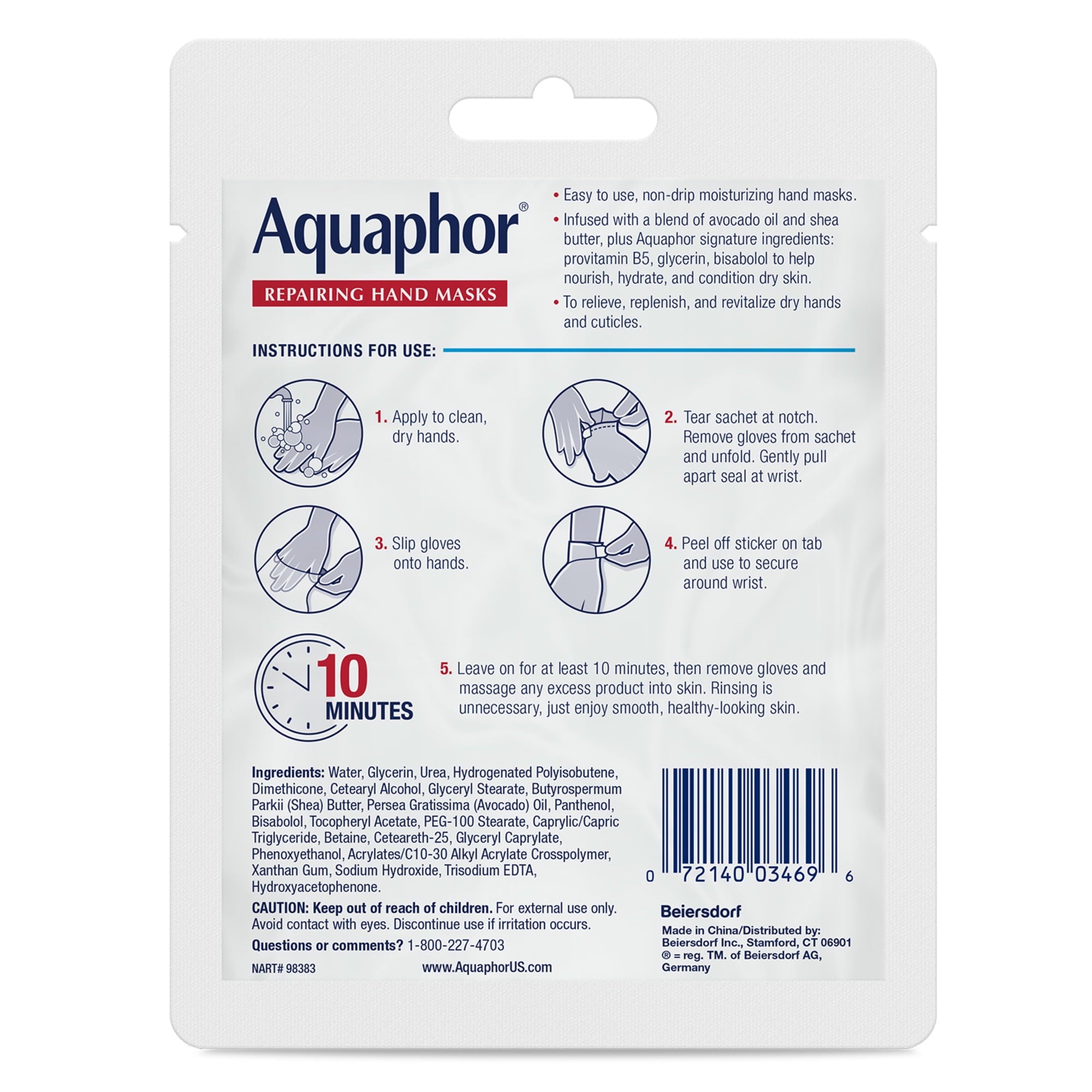 Aquaphor Repairing Hand Masks for Dry Hands, Moisturizing Gloves, Mothers Day Gifts, 1 Pair