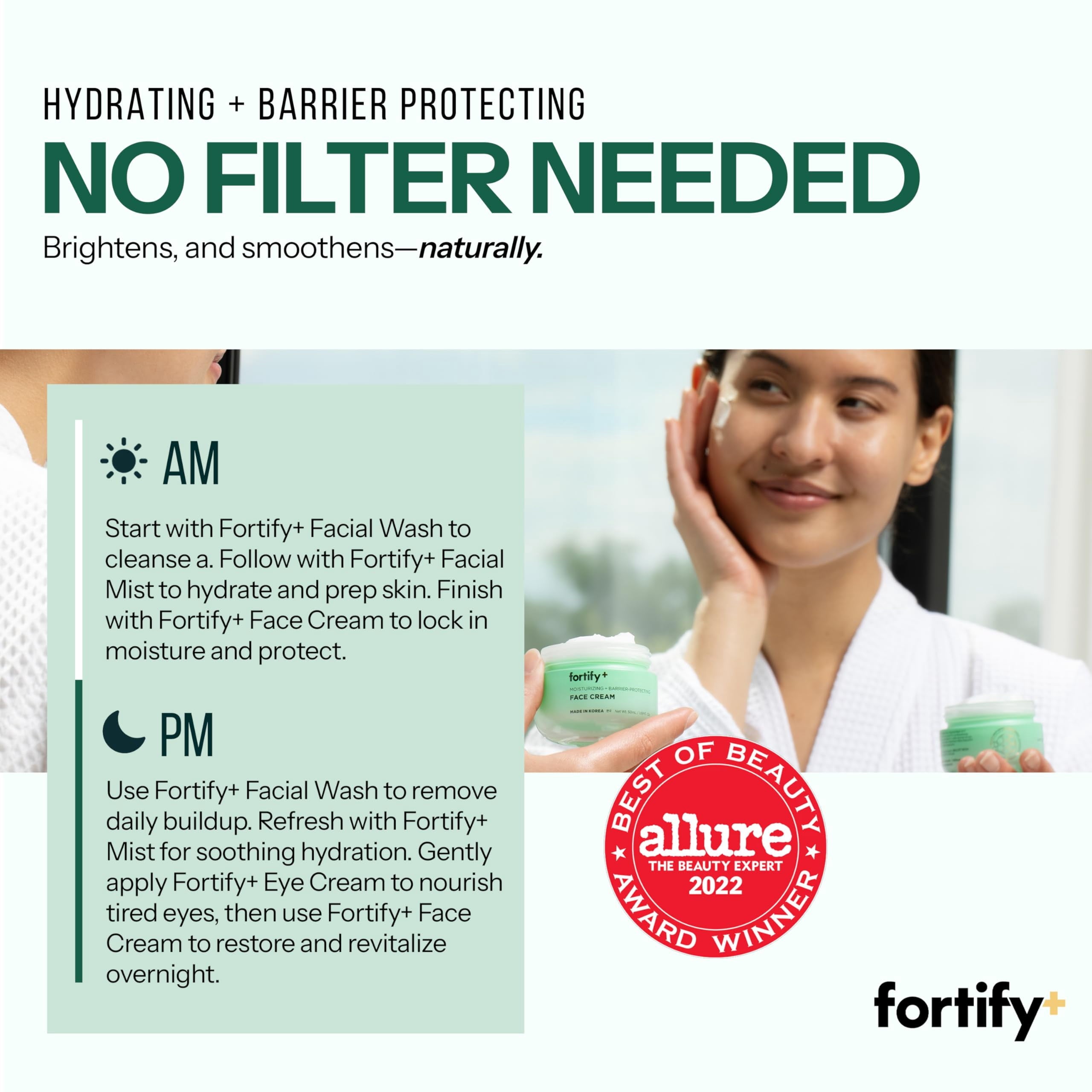 Fortify Skincare Face Cream with Peptides & Collagen – 3-in-1: Detox, Treat, Boost – Hydrating, Firming, Anti-Aging Moisturizer – Dermatologist Tested Korean Skin Care – Vegan, Clean Beauty – 1.7 Oz
