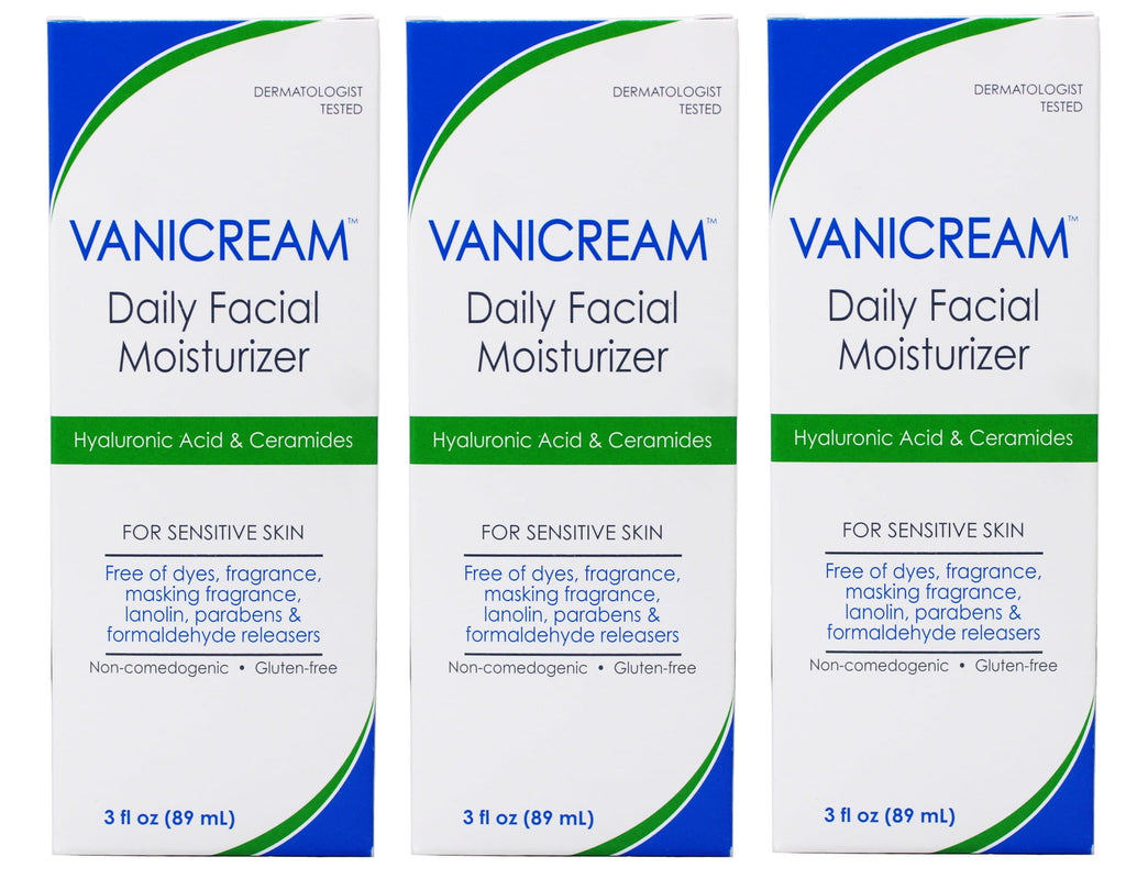 3 Pack - Vanicream Daily Facial Moisturizer For Sensitive Skin, Hyaluronic Acid & Ceramides 89 ml / 3 oz