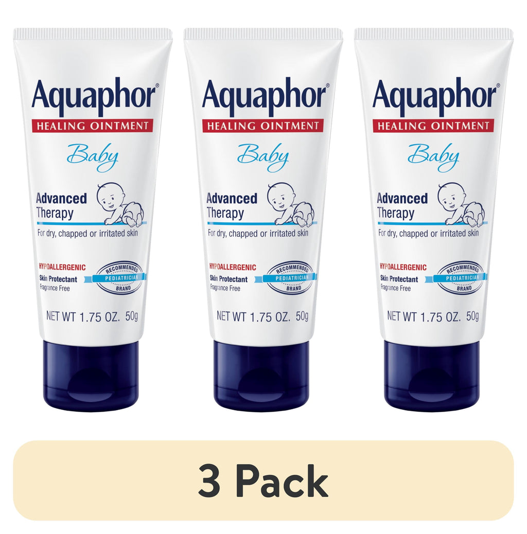 (3 pack) Aquaphor Baby Healing Ointment for Teething, Drool and Diaper Rash Cream, Travel Size, 1.75 oz