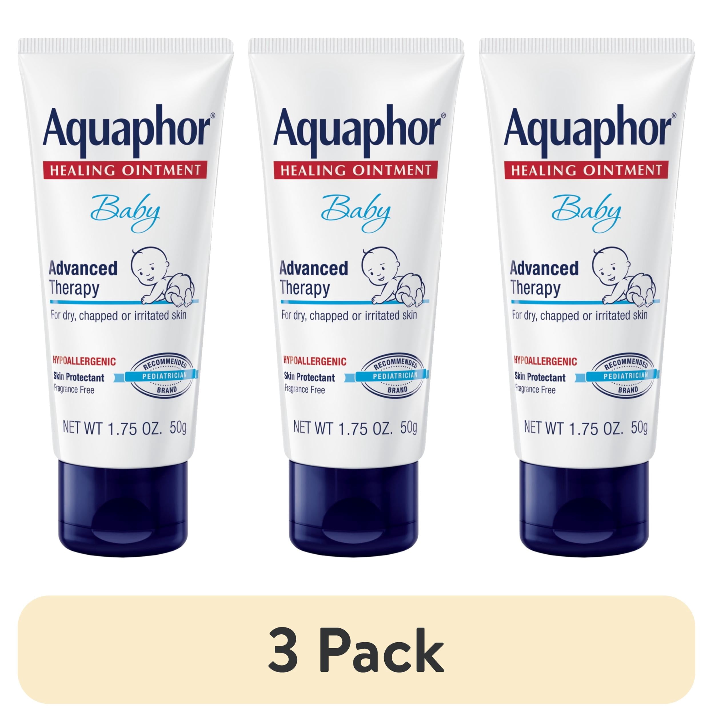 (3 pack) Aquaphor Baby Healing Ointment for Teething, Drool and Diaper Rash Cream, Travel Size, 1.75 oz