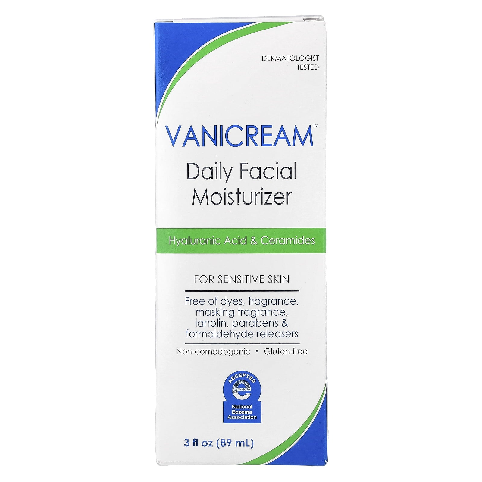 Vanicream Daily Facial Moisturizer with Hyaluronic Acid and Ceramides for Sensitive Skin, 3 fl oz