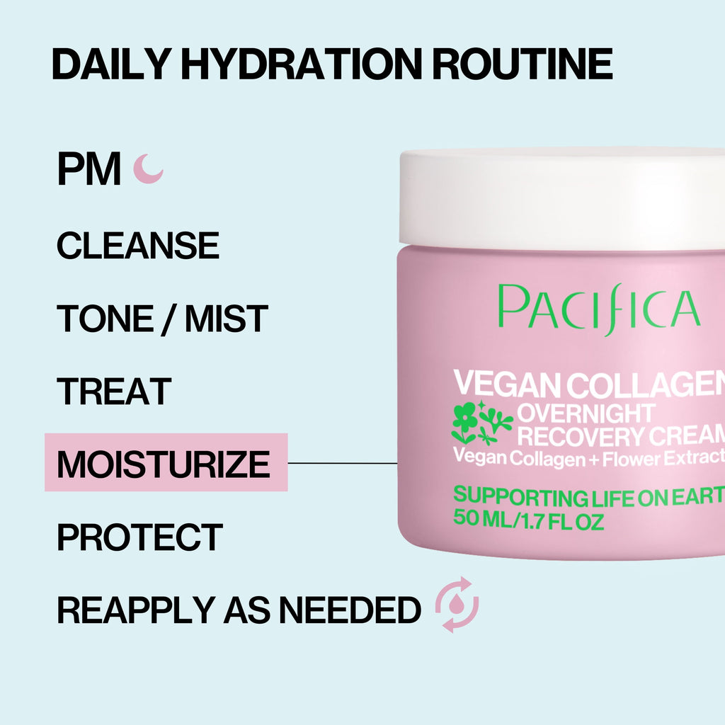 Pacifica Vegan Collagen Overnight Recovery Cream Nourishing Facial Moisturizer for All and Aging Skin, 1.7 fl oz
