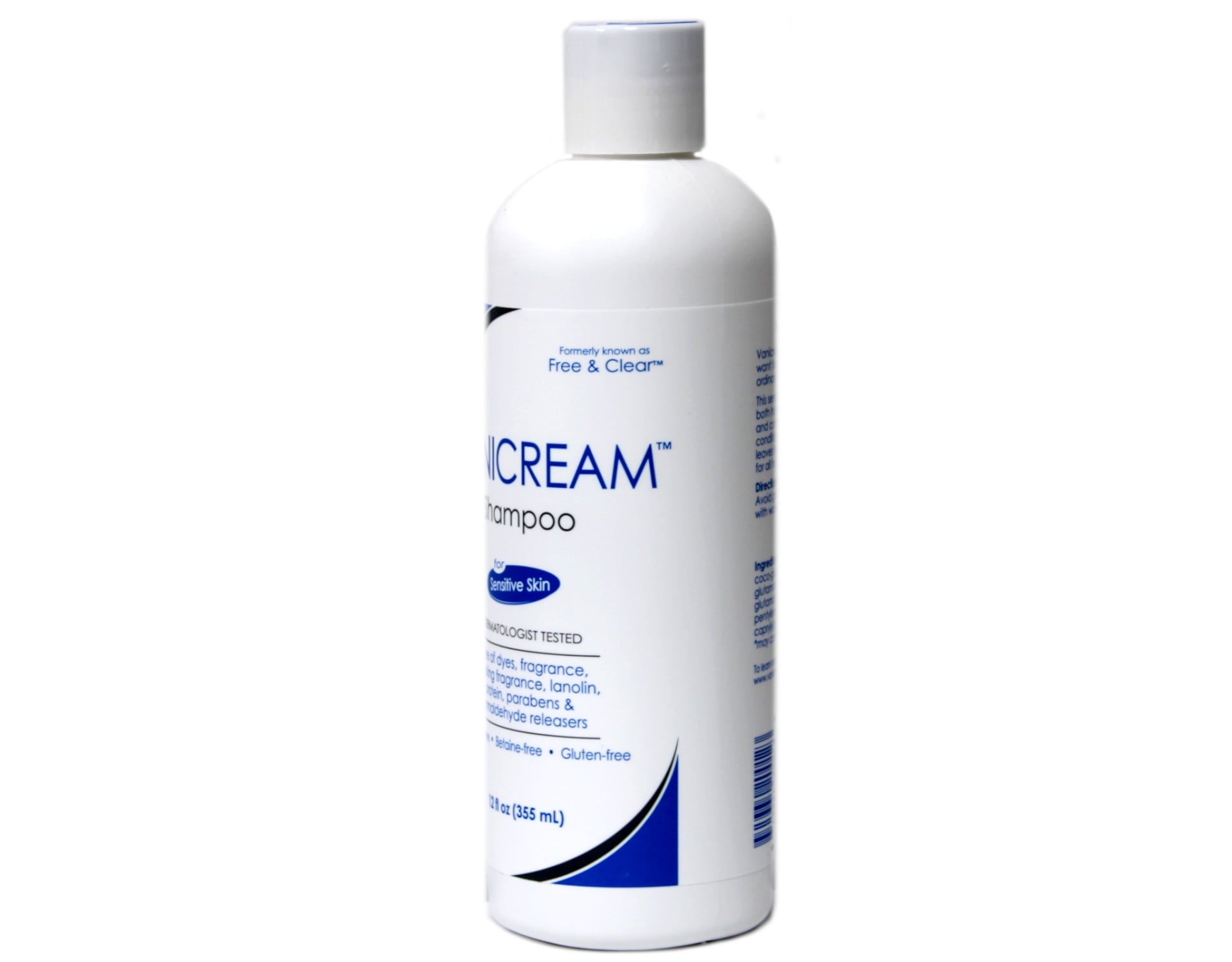 Vanicream Free & Clear Dermatologist Tested, Non-Irritating for Sensitive Skin, Cleansing Adult Daily Shampoo, Unscented, 12 fl oz