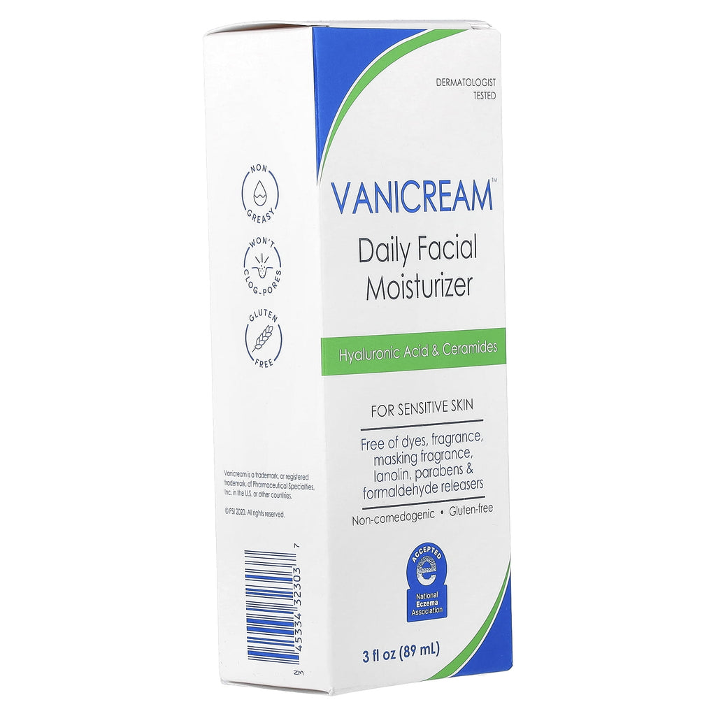 Vanicream Daily Facial Moisturizer with Hyaluronic Acid and Ceramides for Sensitive Skin, 3 fl oz