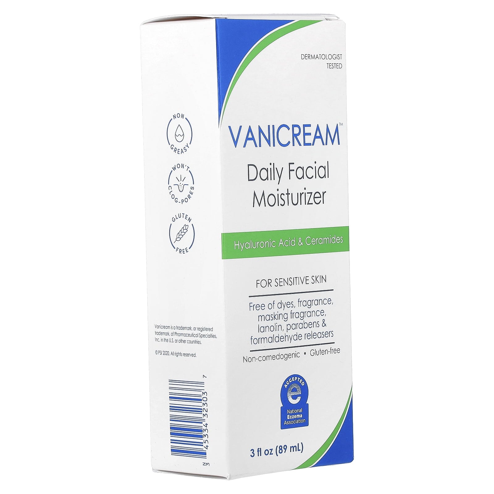 Vanicream Daily Facial Moisturizer with Hyaluronic Acid and Ceramides for Sensitive Skin, 3 fl oz