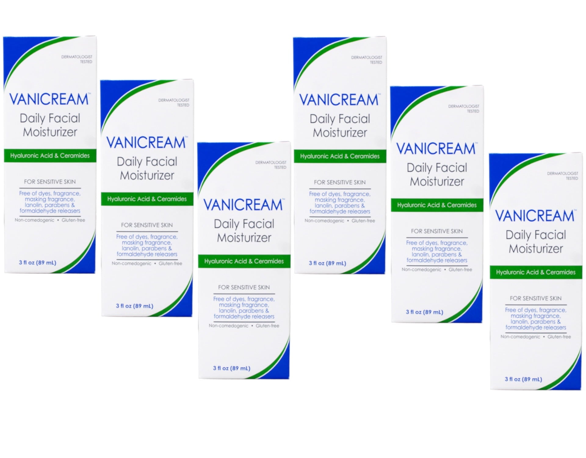 6 Pack - Vanicream Daily Facial Moisturizer For Sensitive Skin, Hyaluronic Acid & Ceramides 89 ml / 3 oz
