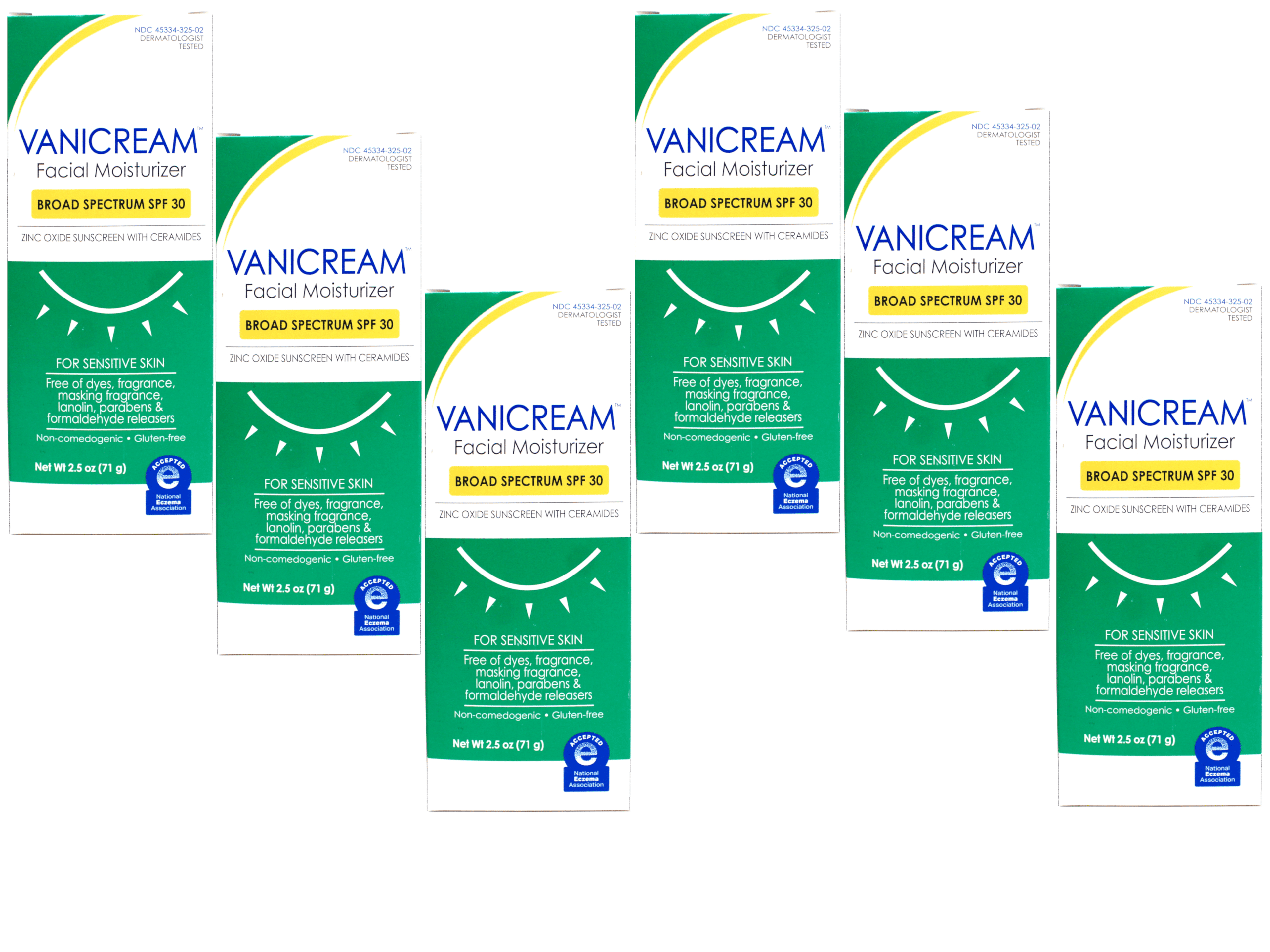 6 Pack - Vanicream Facial Moisturizer with SPF 30, Sunscreen with Ceramides, for Sensitive Skin, 2.5 OZ