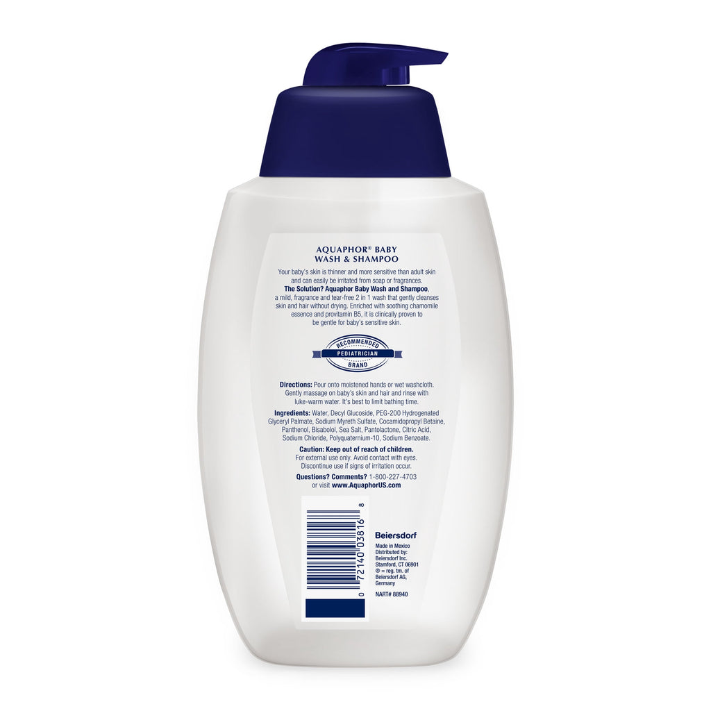(2 pack) Aquaphor Baby Wash & Shampoo, Fragrance Free and Tear Free for Baby's Sensitive Skin, 25.4 fl oz