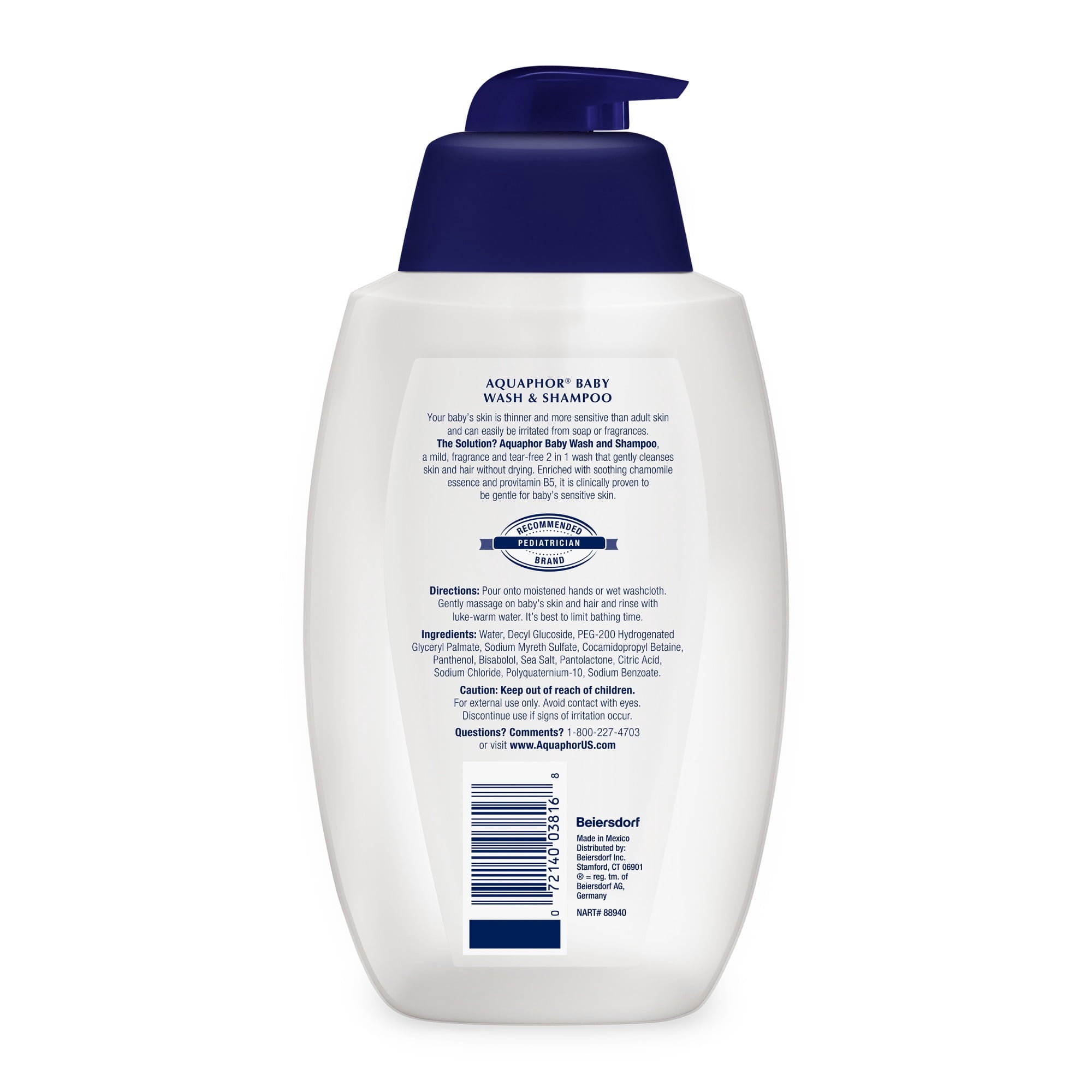 (2 pack) Aquaphor Baby Wash & Shampoo, Fragrance Free and Tear Free for Baby's Sensitive Skin, 25.4 fl oz