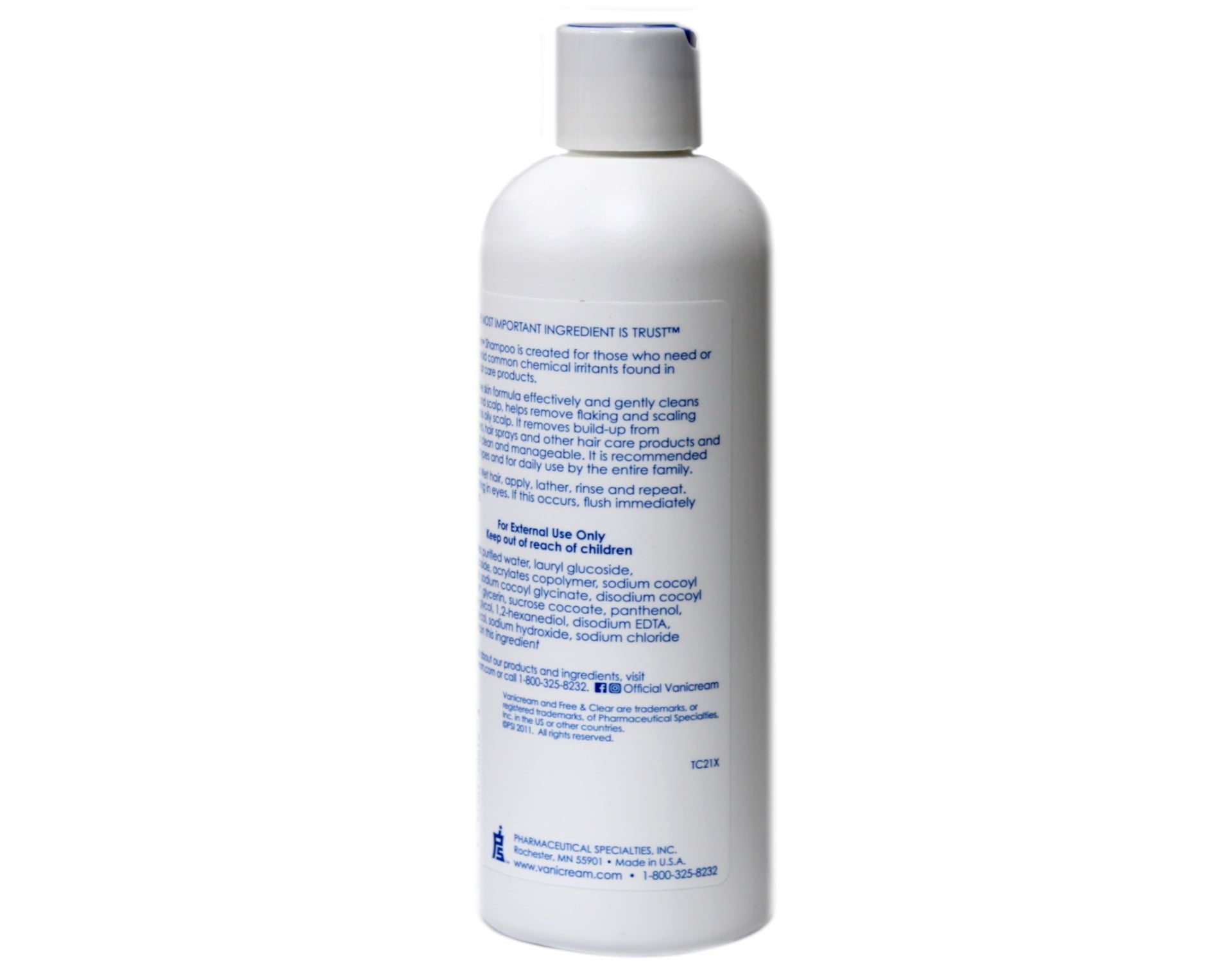 Vanicream Free & Clear Dermatologist Tested, Non-Irritating for Sensitive Skin, Cleansing Adult Daily Shampoo, Unscented, 12 fl oz