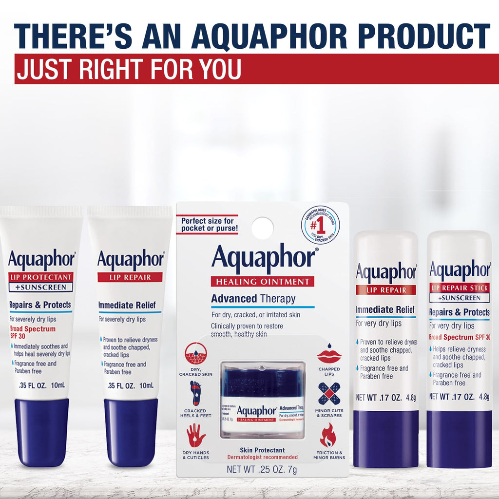Aquaphor Lip Repair Balm Stick for Dry Chapped Lips with Shea Butter, 0.17 oz, 2 Pack