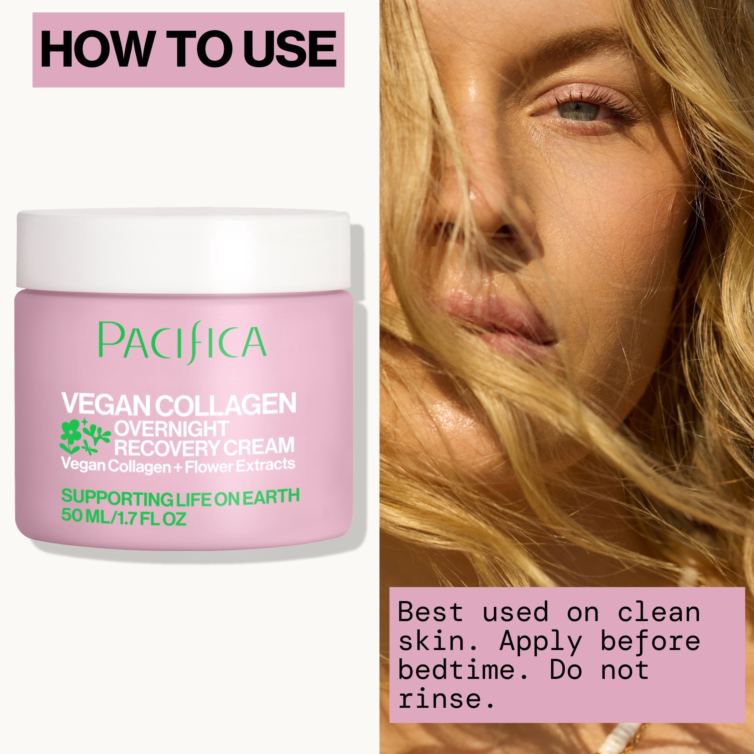 Pacifica Vegan Collagen Overnight Recovery Cream Nourishing Facial Moisturizer for All and Aging Skin, 1.7 fl oz