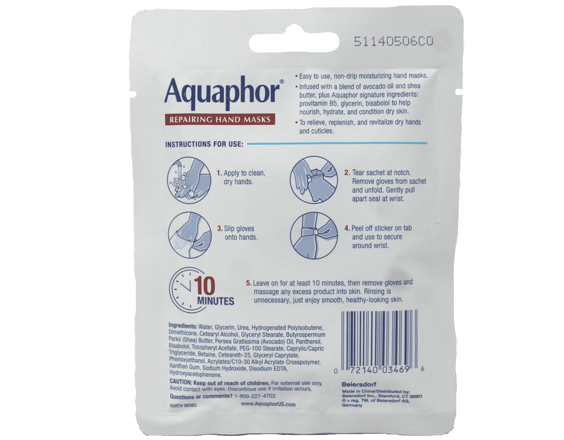 Aquaphor Repairing Hand Mask Advanced Threapy Intensive Hydration 2 Pairs