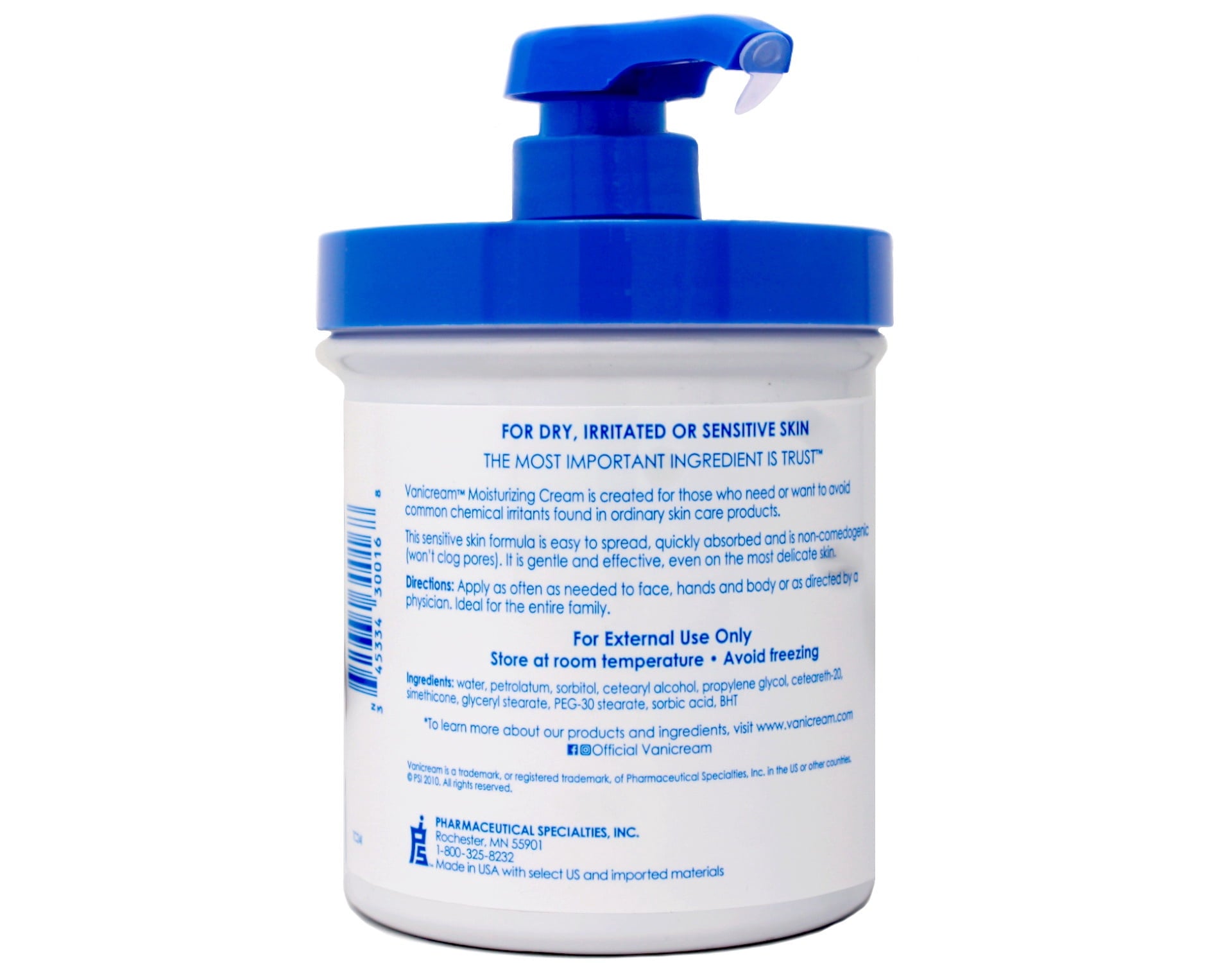 Vanicream Moisturizing Skin Cream for Sensitive Skin with Pump Dispenser - 16 fl oz (1 lb) -2 Pack