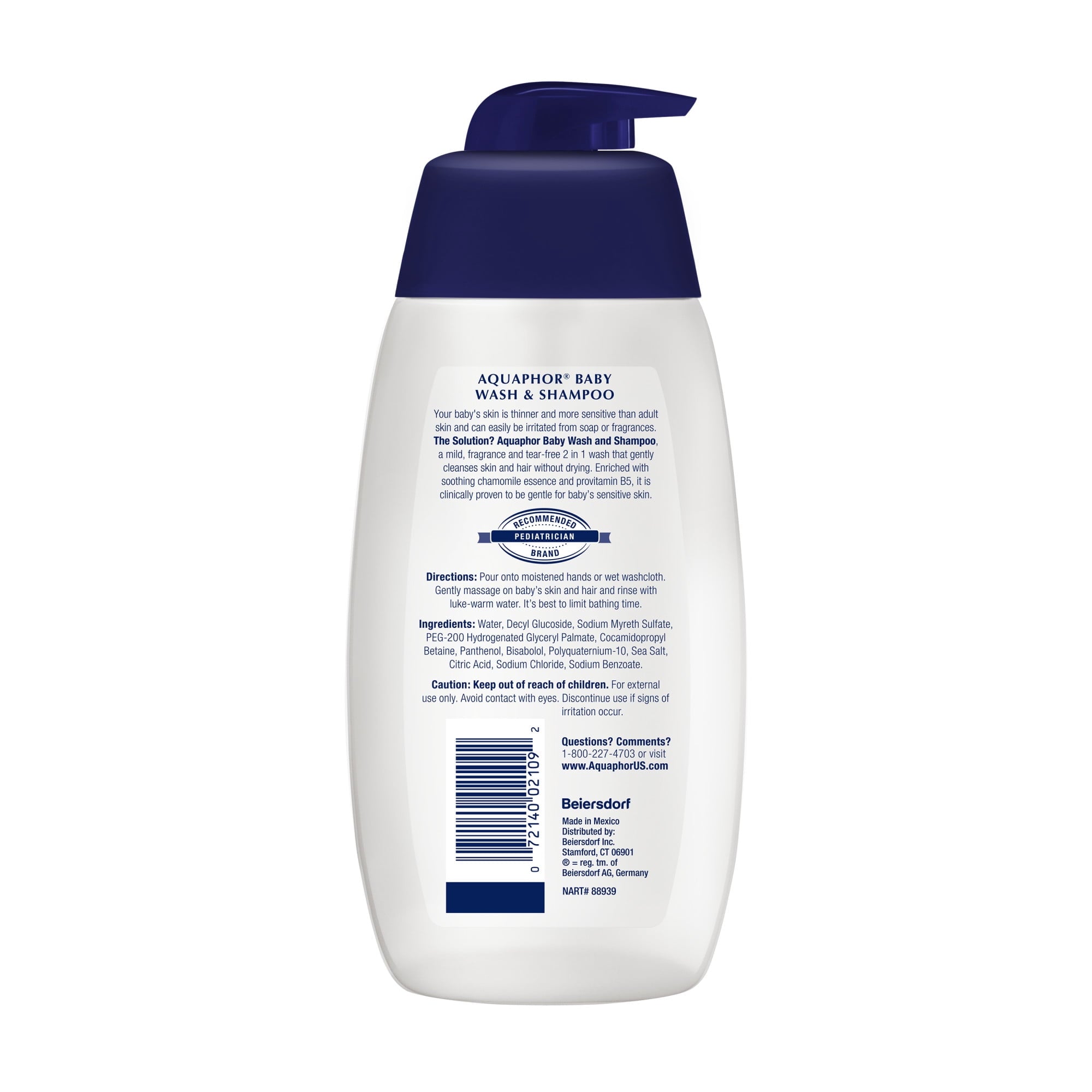 (2 pack) Aquaphor Baby Wash & Shampoo, Fragrance Free and Tear Free for Baby's Sensitive Skin, 16.9 fl oz