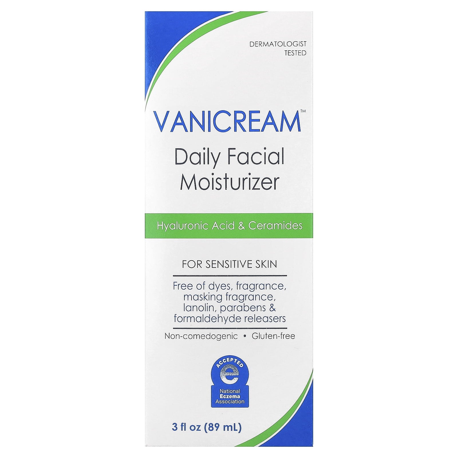 Vanicream Daily Facial Moisturizer with Hyaluronic Acid and Ceramides for Sensitive Skin, 3 fl oz