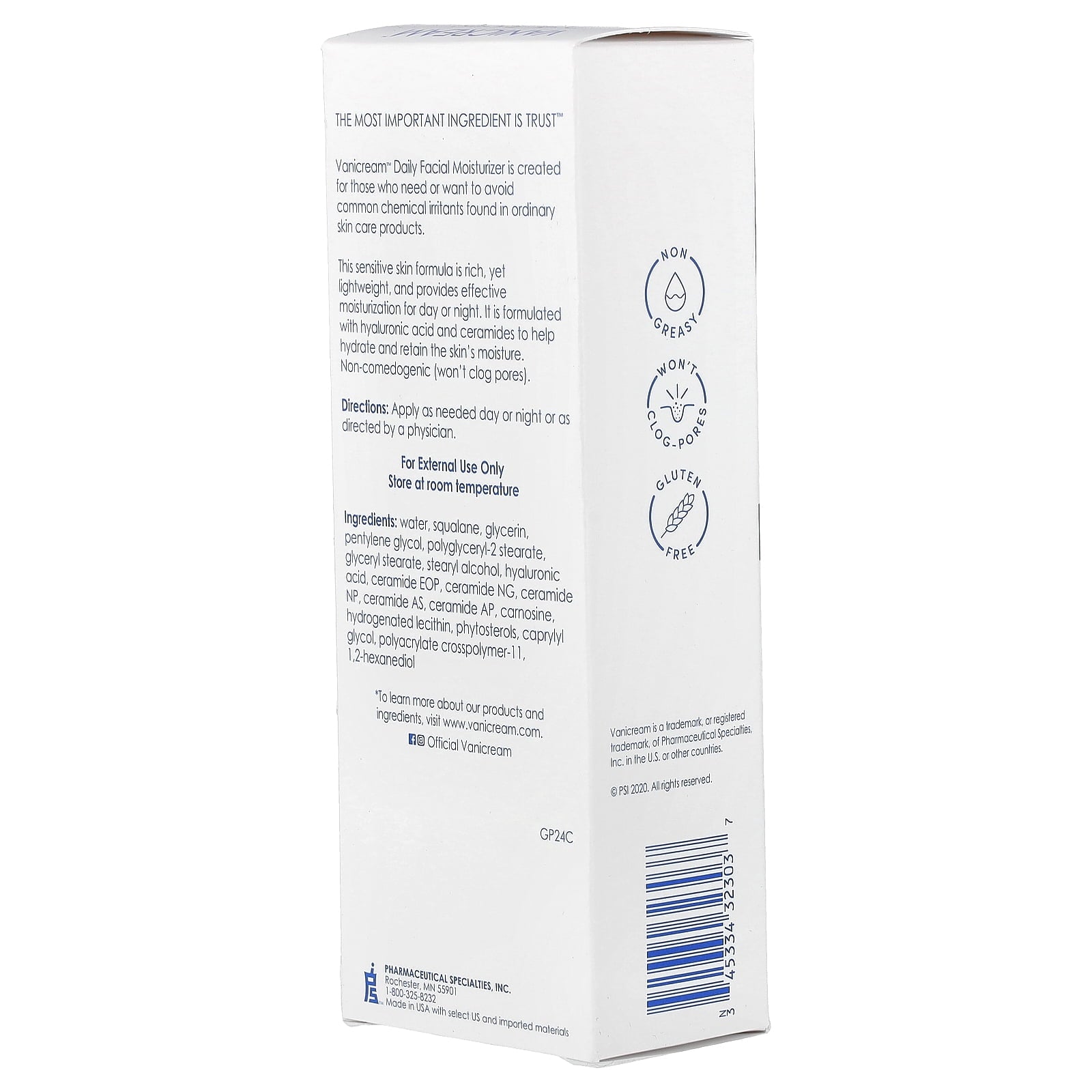 Vanicream Daily Facial Moisturizer with Hyaluronic Acid and Ceramides for Sensitive Skin, 3 fl oz