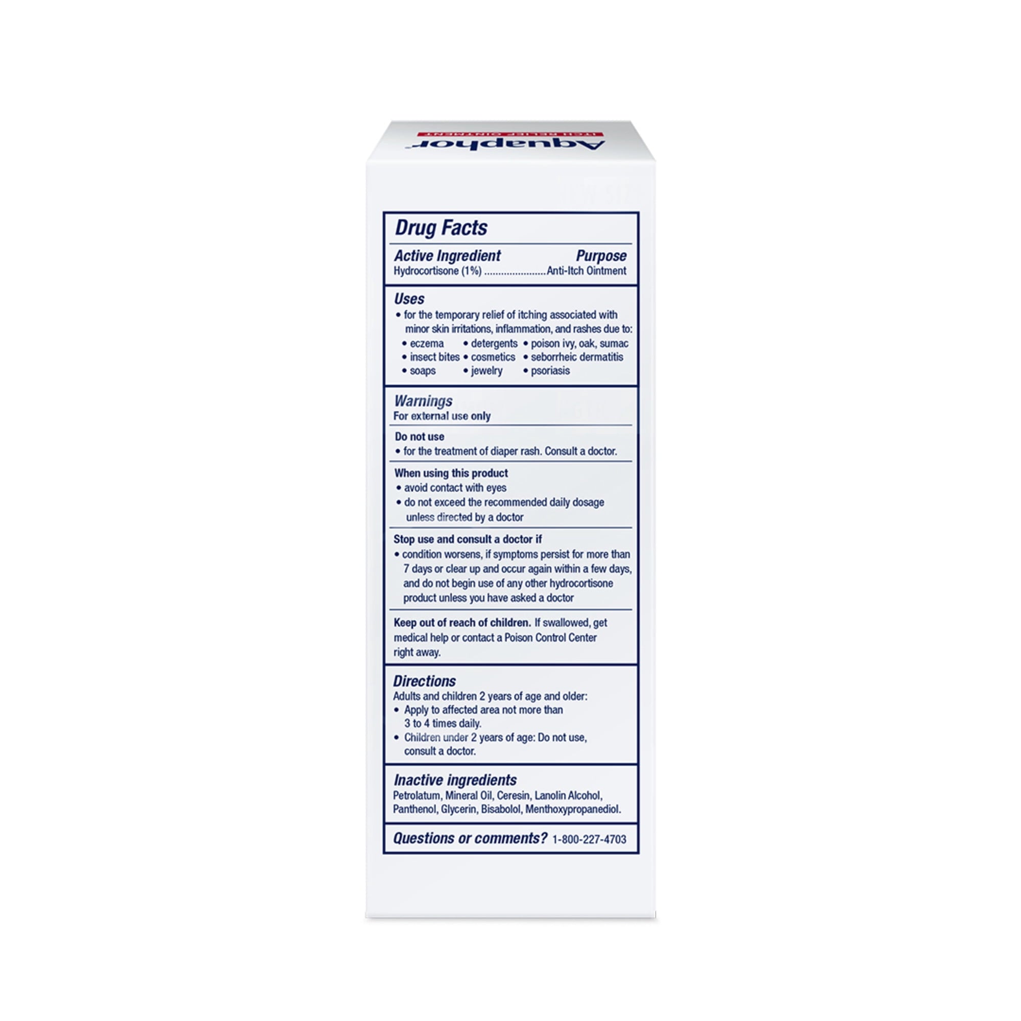 Aquaphor Itch Relief Ointment, Hydrocortisone Anti-Itch Cream, Fast-Acting, 2 oz