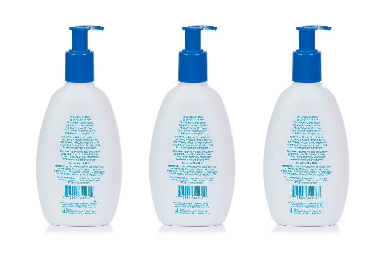 Vanicream Gentle Facial Cleanser For Sensitive Skin-Gluten Free, 8 oz (Pack of 3)