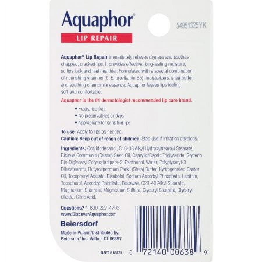 Aquaphor Lip Repair Ointment Tube, Immediate Relief - 0.35 Oz, 3 Pack
