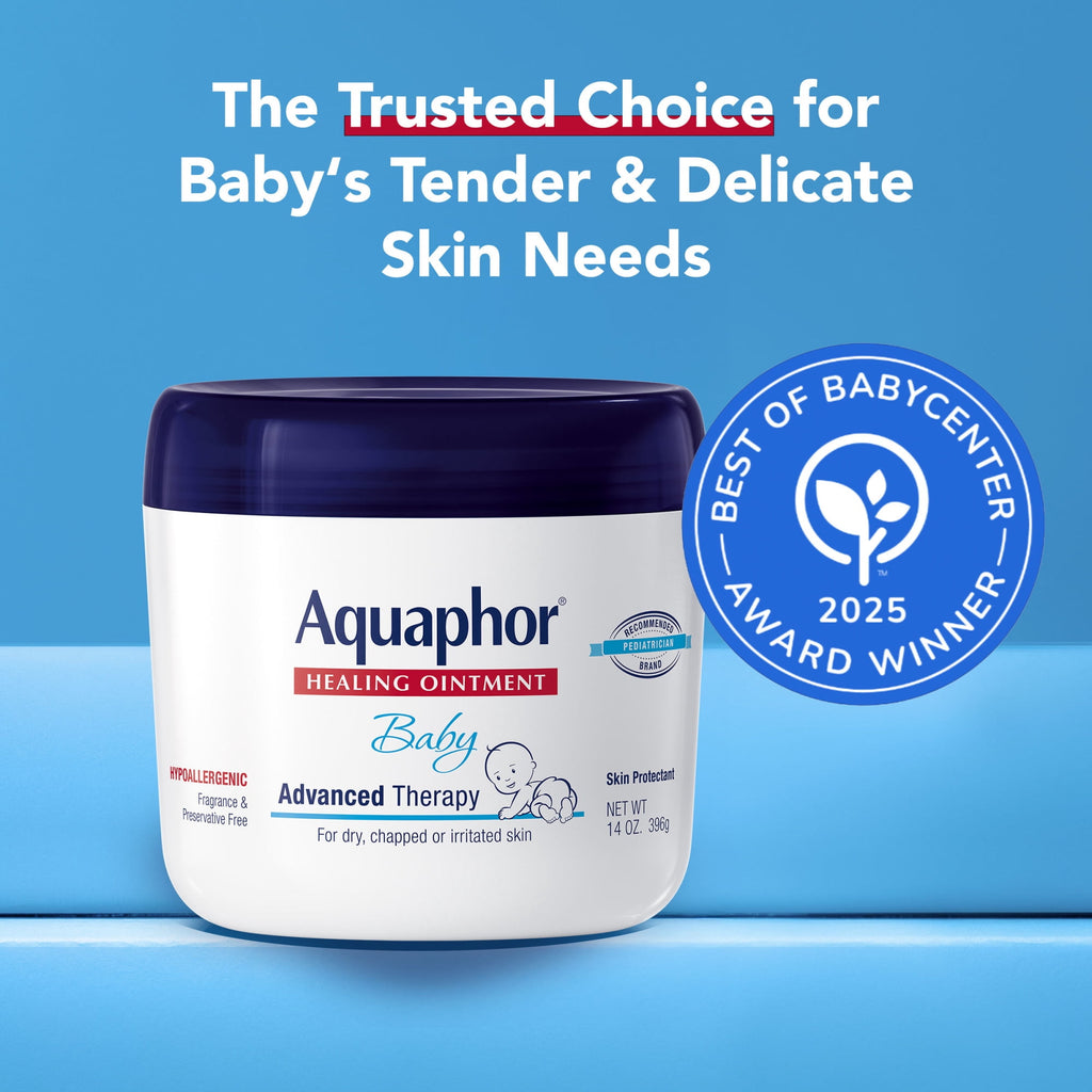 (2 pack) Aquaphor Baby Healing Ointment for Teething, Drool and Diaper Rash, Hypoallergenic, 14 oz