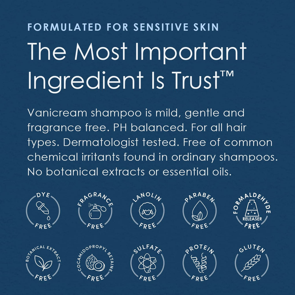 Vanicream Free & Clear Dermatologist Tested, Non-Irritating for Sensitive Skin, Cleansing Adult Daily Shampoo, Unscented, 12 fl oz