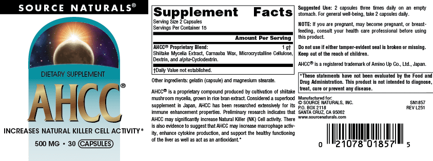Source Naturals AHCC, Increases Natural Killer Cell Activity* 500mg - 30 Capsules