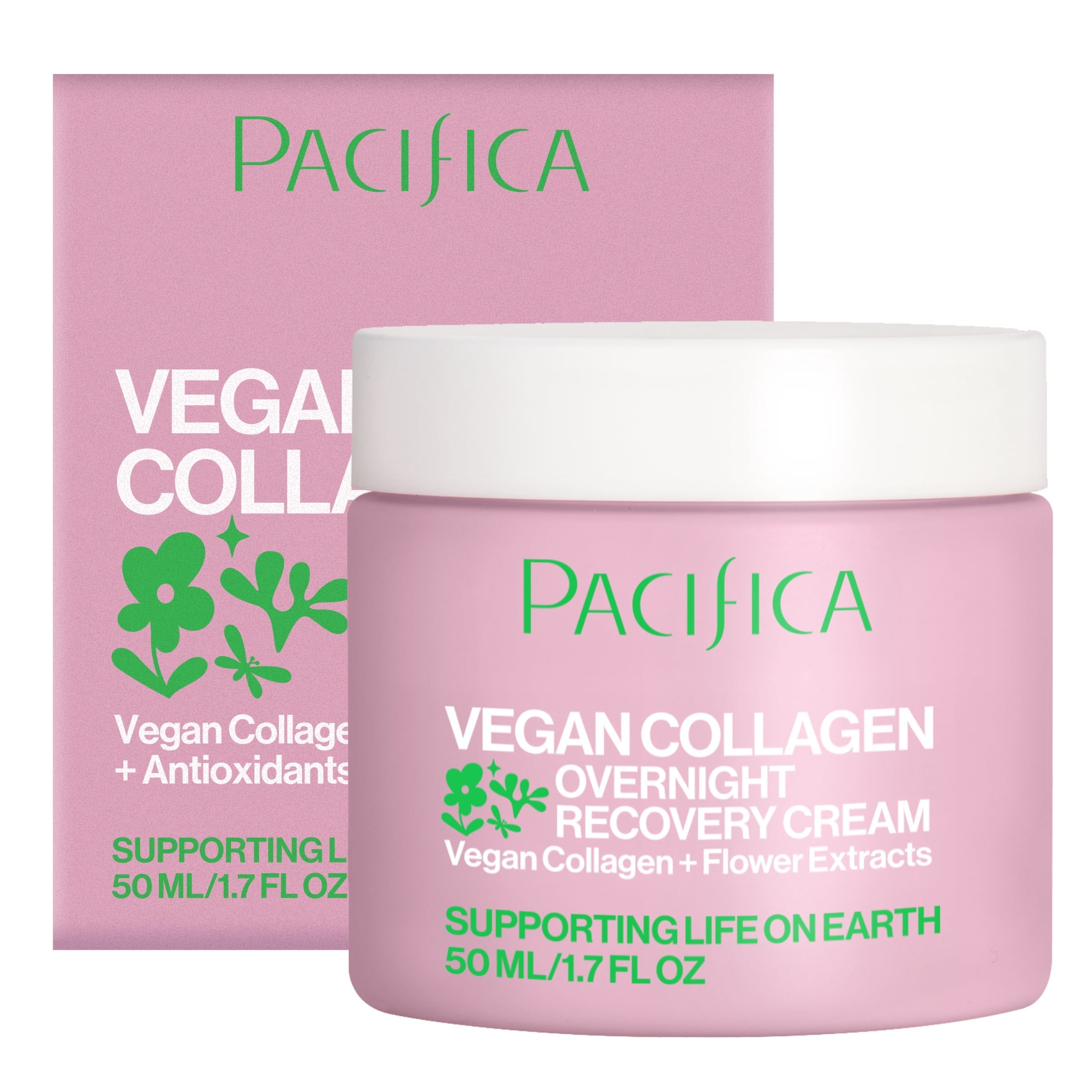 Pacifica Vegan Collagen Overnight Recovery Cream Nourishing Facial Moisturizer for All and Aging Skin, 1.7 fl oz