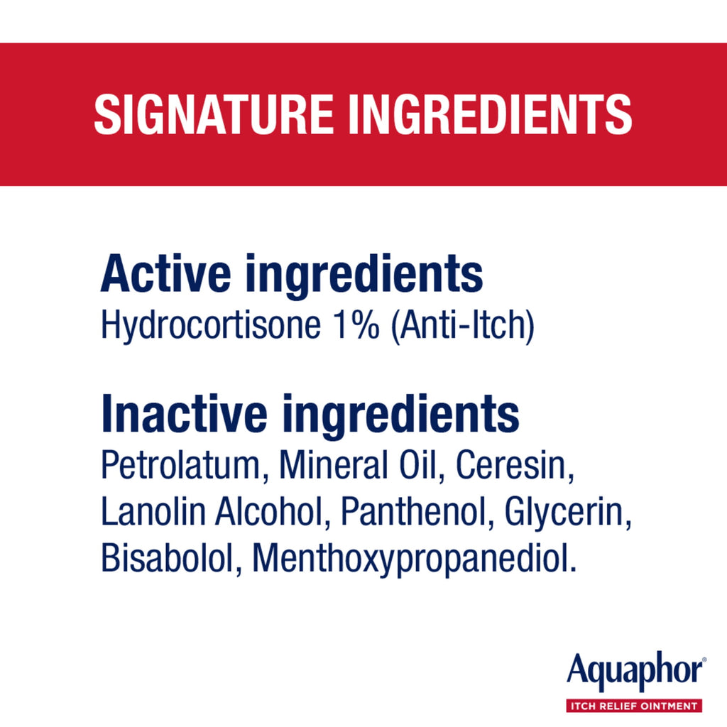 Aquaphor Itch Relief Ointment, Hydrocortisone Anti-Itch Cream, Fast-Acting, 2 oz