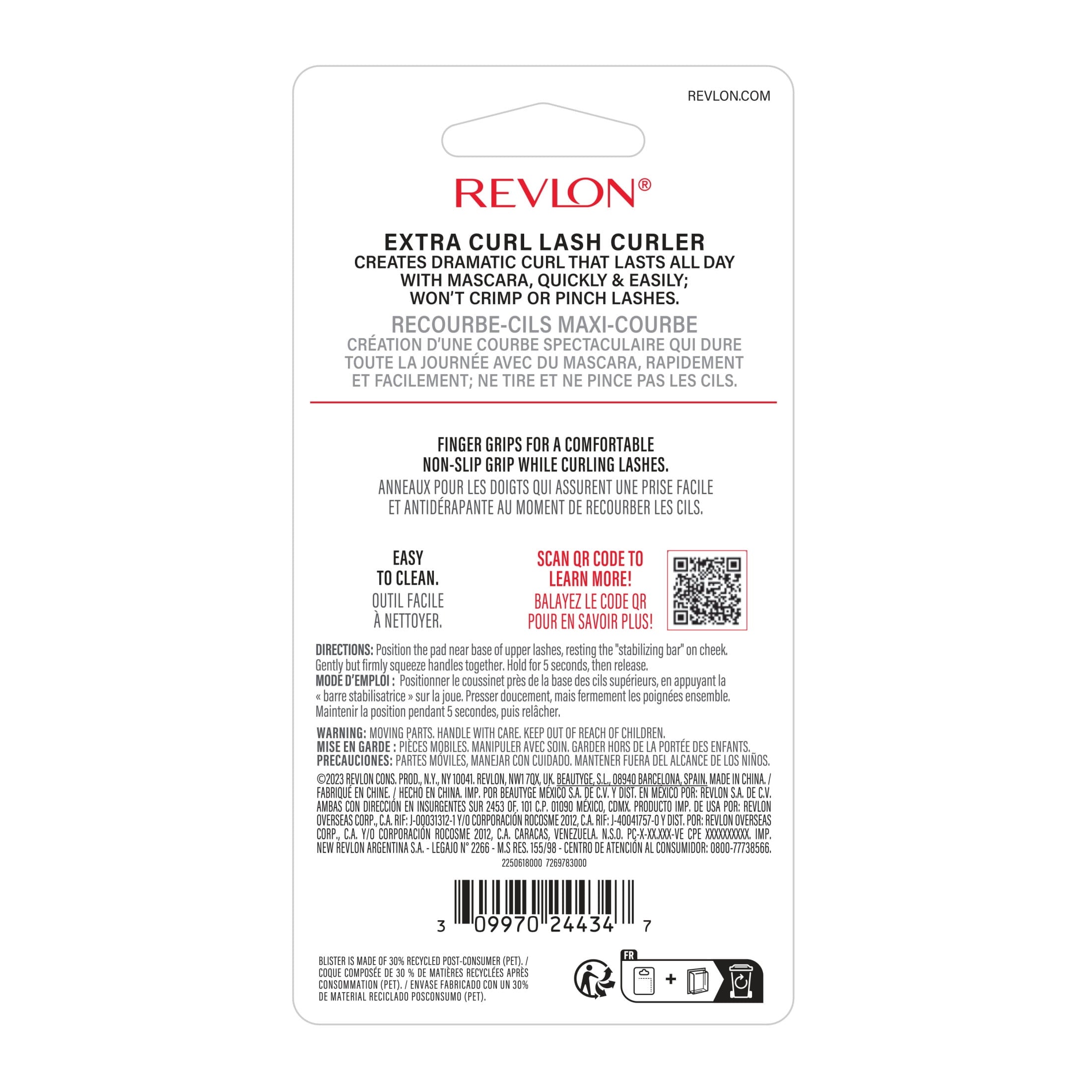 Revlon Extra Curl Lash Curler, All Day Dramatic Curl, No-Slip Finger Grips, 1 count